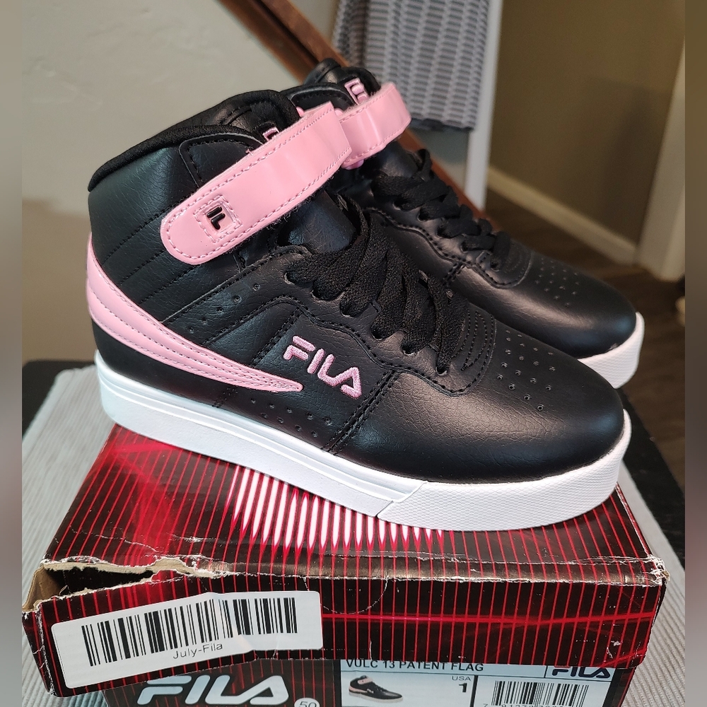 Fila Black and Pink High-Top Sneakers Girls Size 1 New